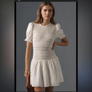 Reformation Cream Smocked Mini Dress